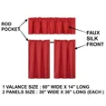 thumbnail image 3 of Gorgeous Home Linen 3pc Kitchen Window Curtain Set Foam Lined Rod Pocket Faux Silk 2 Tiers 1 valance Solid Color Sage Green, 3 of 5