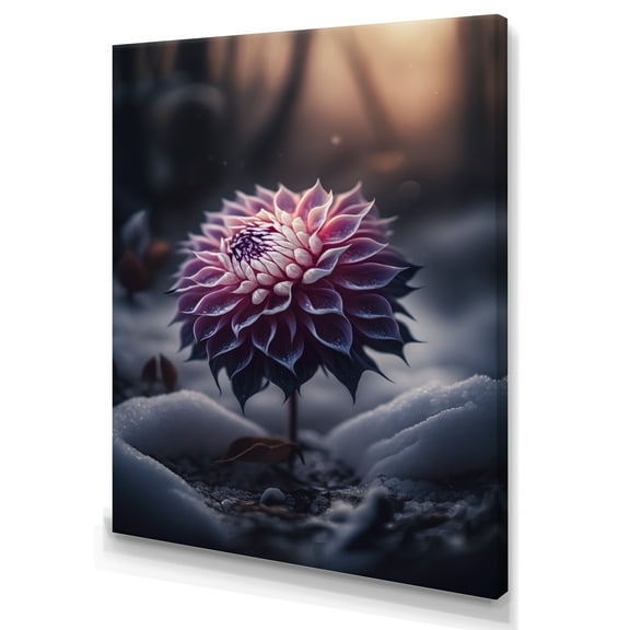 Designart A Blooming Purple Dahlia Flower In Winter II Canvas Wall Art