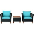 thumbnail image 2 of Gymax 3PCS Patio Rattan Conversation Furniture Set Yard Outdoor w/ Turquoise Cushions, 2 of 10