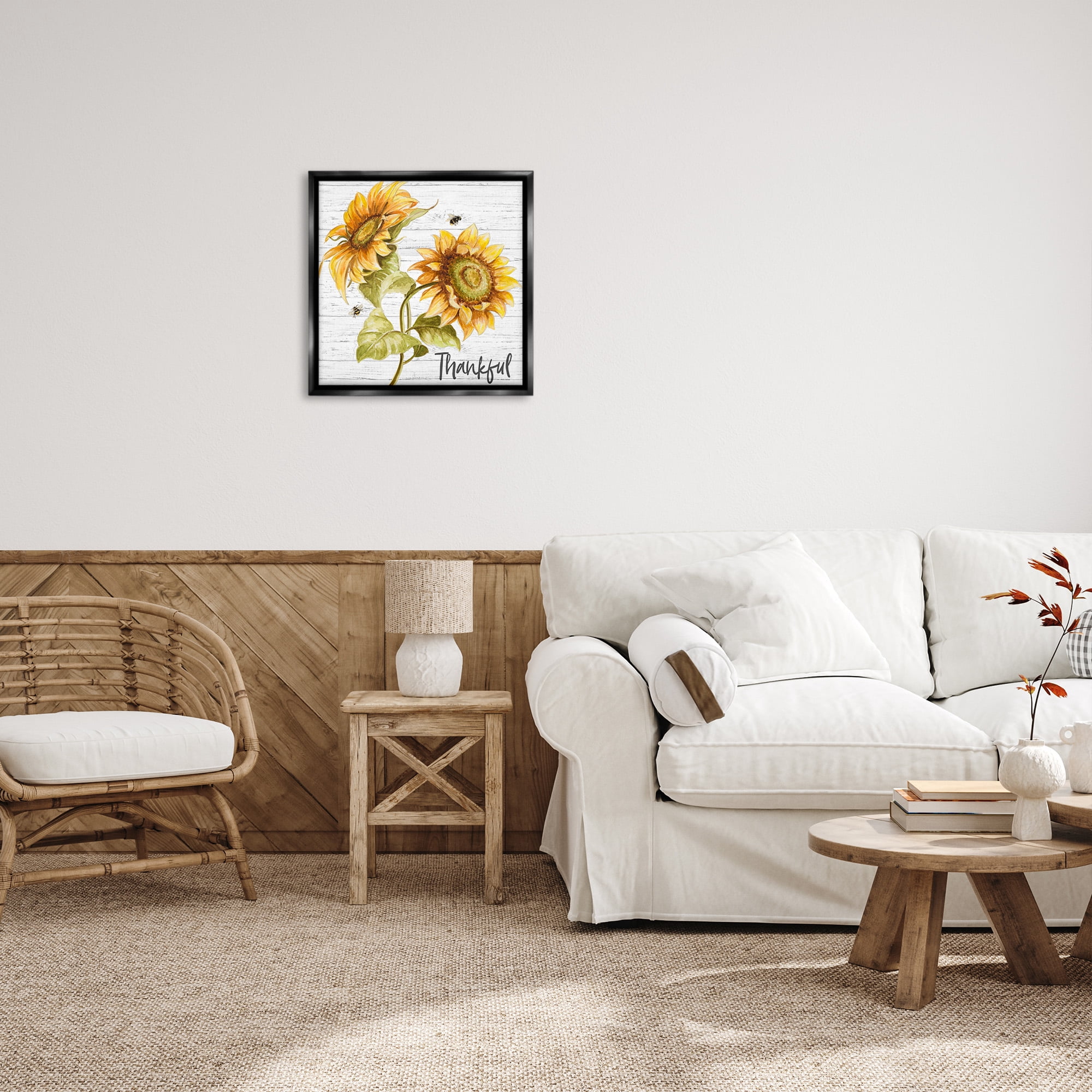 Stupell Industries Thankful Country Sunflowers Botanical & Floral Painting Black Floater Framed Canvas Art Print Wall Art, 25 x 25