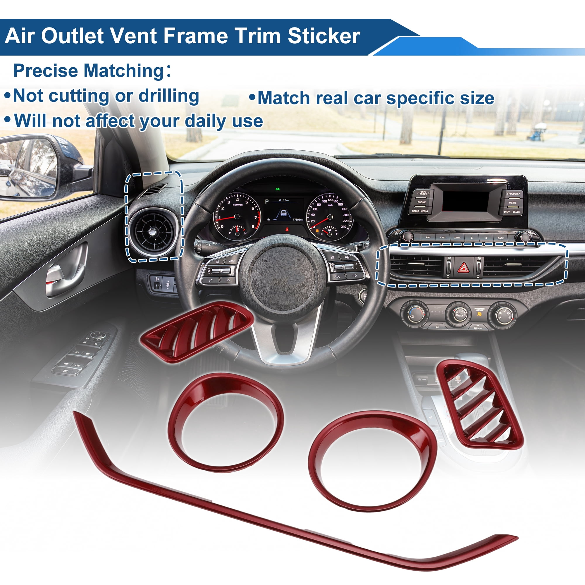Unique Bargains AC Outlet Vent Trim Cover Frame for Kia Forte K3 2019-2024 Red