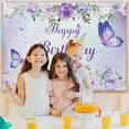 thumbnail image 2 of Butterfly Birthday Backdrop Purple Butterfly Backdrop Rose Flowers Butterfly Birthday Decorations Girls Birthday Party Backdrop Butterfly Cake Table Banner Happy Birthday Photography Background, 2 of 5