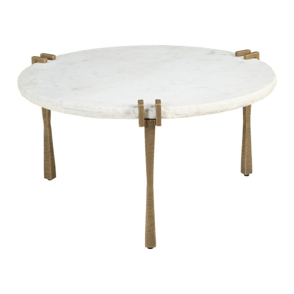 Rench Coffee Table White Coffee Table, Modern Style, Natural Marble round shape tabletop, Iron, Indoor Living