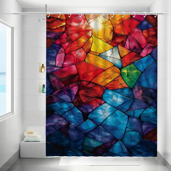 Fantasy Colorful Shower Curtain Dreamy Stained Glass Waterproof Bathroom Curtains with Plastic Hooks Abstract Modern Sunset Landscape Bathtub Curtain Men Women Bath Decor
