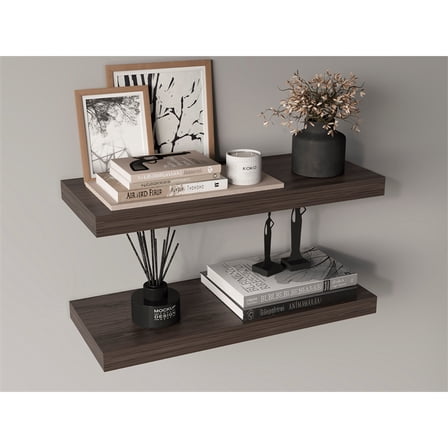 Ecco 31.5" Wide Floating Shelves Set of 2 Engineered Wood Dark Walnut