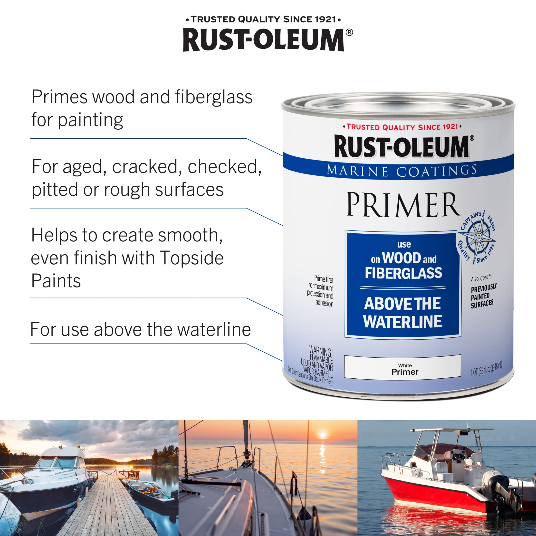 White, Rust-Oleum Marine Coatings Wood & Fiberglass Primer-396969, 1 qt
