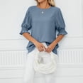 thumbnail image 5 of Womens Shirts Blouse Women's Fashion Solid Colour Round Neck Ruffle Princess Sleeve Loose Chiffon Top, 5 of 6