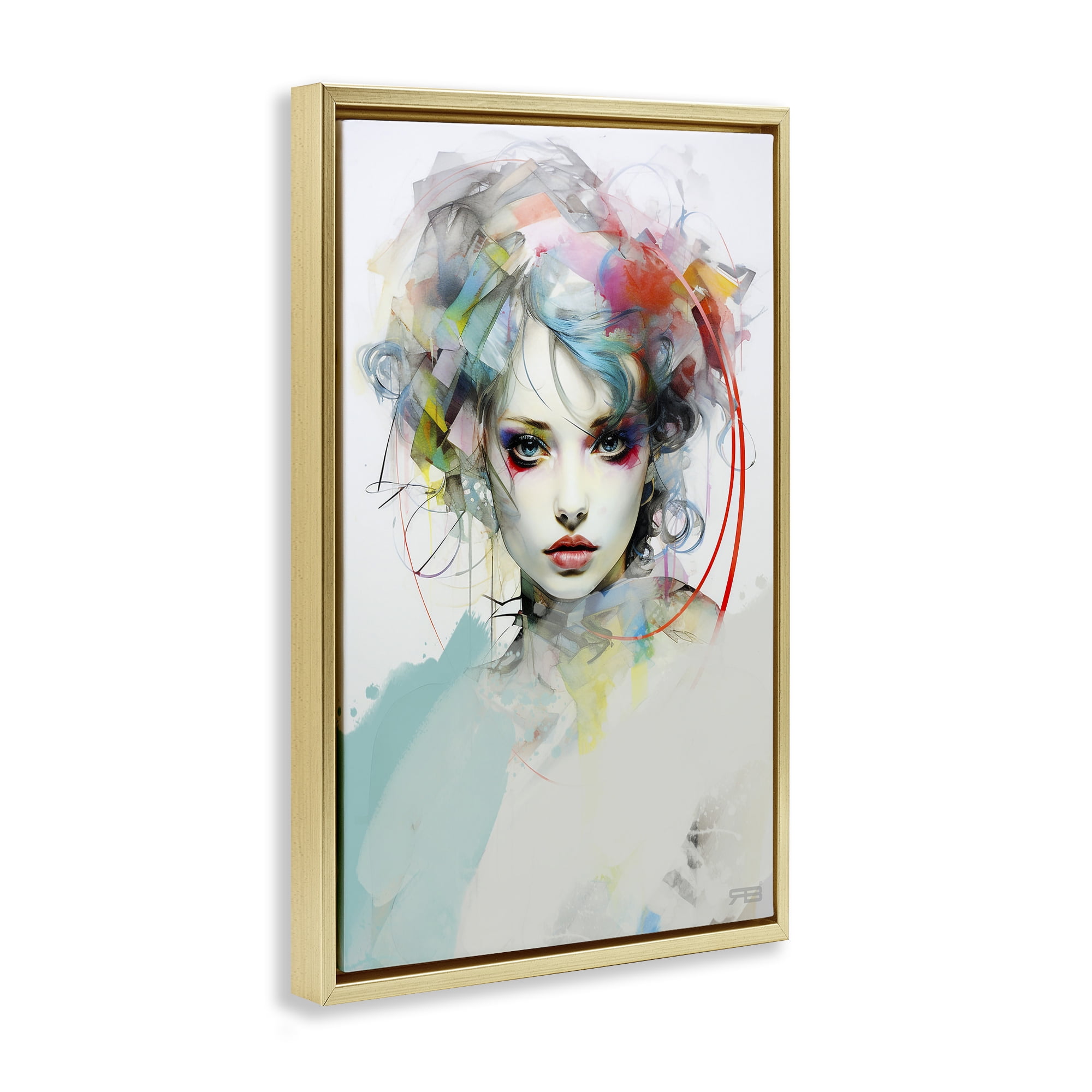 Stupell Industries Abstract Hair Visage Novelty Painting Gold Floater Framed Art Print Wall Art, 17 x 25