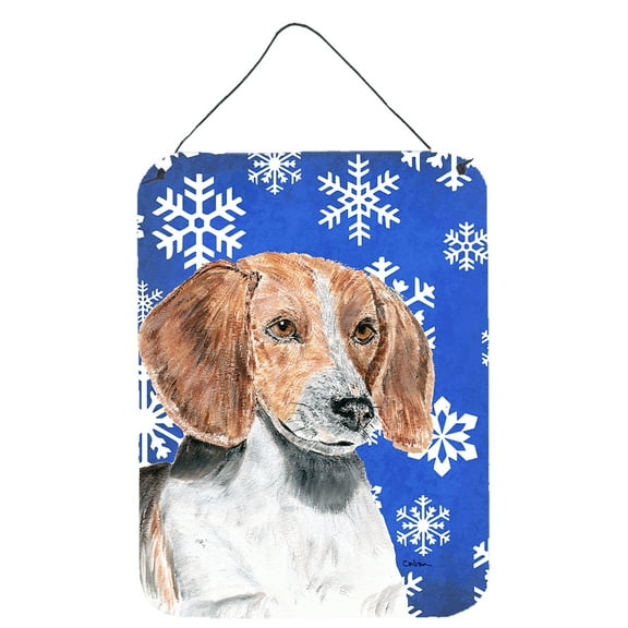 English Foxhound Winter Snowflakes Wall or Door Hanging Prints