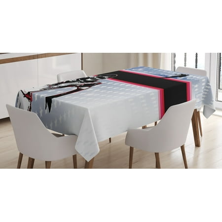 Americana Decor Tablecloth, Baseball American Football Player Running in the Field with Stars Pattern, Rectangular Table Cover for Dining Room Kitchen, 52 X 70 Inches, Multicolor, by Ambesonne