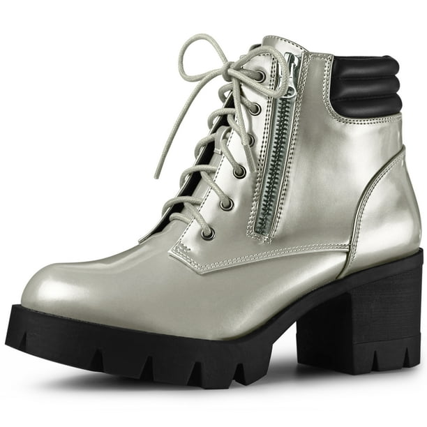 Botas de combate con plataforma y cordones Perphy Plata 41