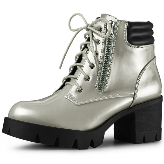 Botas de combate Perphy con tacón grueso y plataforma para mujer Plata 40