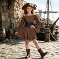thumbnail image 6 of Pirate Dress Tween Bell Sleeves Medieval Dress with Corset Belt A Line Pirate Costume Tween Girls, 6 of 8