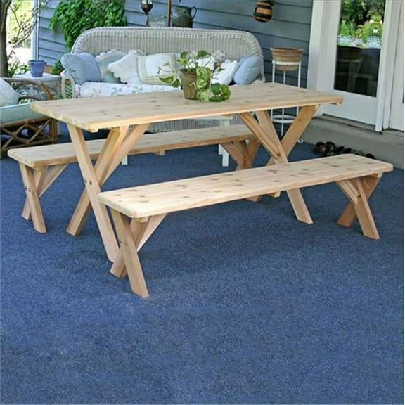 27 in. x 8 ft. Red Cedar Backyard Bash Cross Legged Picnic Table with Detached Benches