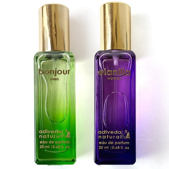 Adiveda Natural Bonjour Men & Elanilla Women Eau de Parfum Combo Pack Of 2X 20ml - 0.6 Fl.oz. Each / Vanilla Pocket Perfume / Long Lasting Travel Friendly Perfumes