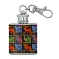 thumbnail image 1 of Geometric Dinosaurs Aztec Mayan Style Tyrannosaurus Triceratops Velociraptor Brontosaurus Pattern Stainless Steel 1oz Mini Flask Key Chain, 1 of 3