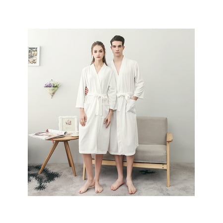 Robes for Women Men  Bath Robes Waffle Weave Couple Bathrobe Practical Night-robe for Spring and Summer, White, (Best Waffle Weave Robe)