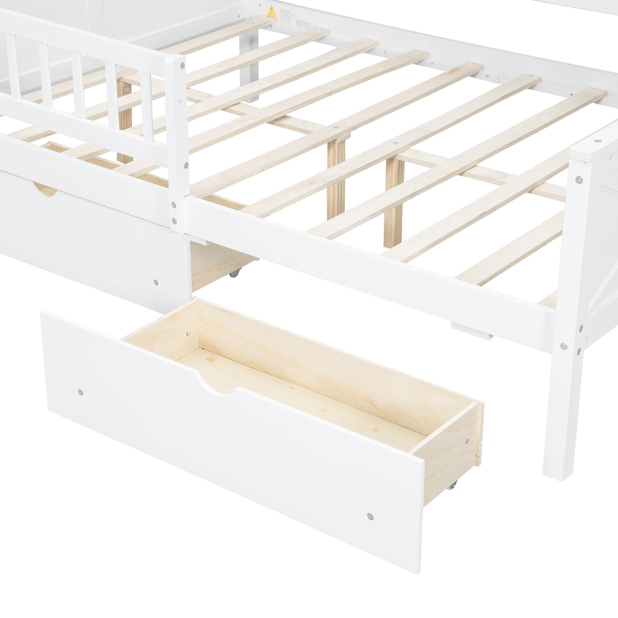 Duxelifin Full Kids Platform Bed with Storage Drawers & Shelves, House Platform Bed Frame with LED and Guardrail for Kids, White