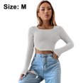 thumbnail image 2 of Camiseta de manga larga con cuello cuadrado para mujer, camiseta recortada de punto sexy delgada, varios tamaños Adepaton BST2002393-3, 2 of 7