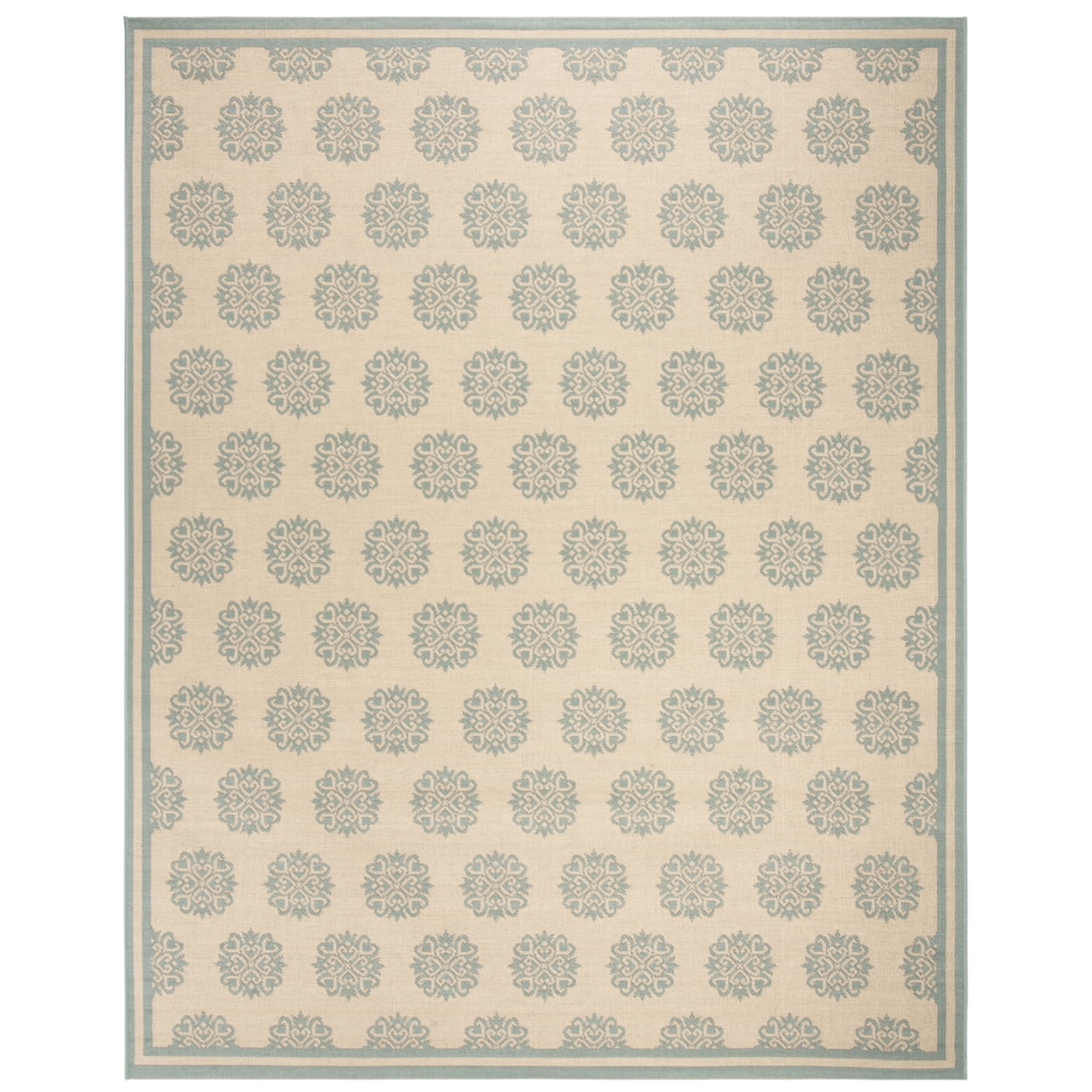 SAFAVIEH Beach House Callahan Geometric Indoor/Outdoor Area Rug Cream/Aqua, 5'3" x 7'6" - Traditional Design, Cream & Aqua, Weather Resistant, Non-Shedding & Easy Cleaning, Ideal for Patio, Entryway,