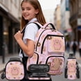 thumbnail image 2 of Bulopur 17 Inch 4 Piece Backpack Set Pink Capybara Print School Bookbag with Lunch Box, Water Bottle Holder and Pencil Case for School, 2 of 7