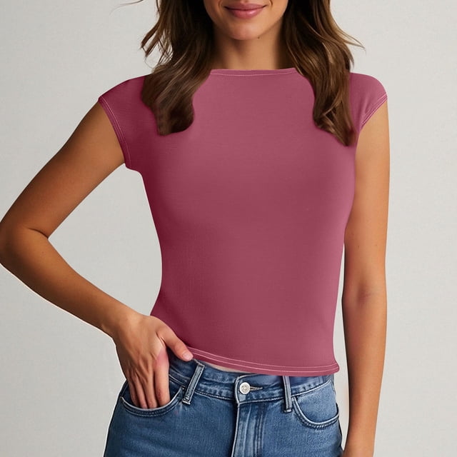 BLCHUNen Débardeurs pour Femmes Tendance Sans Manches Extensible Col Rond Ajusté Décontracté Extérieur Mode Été