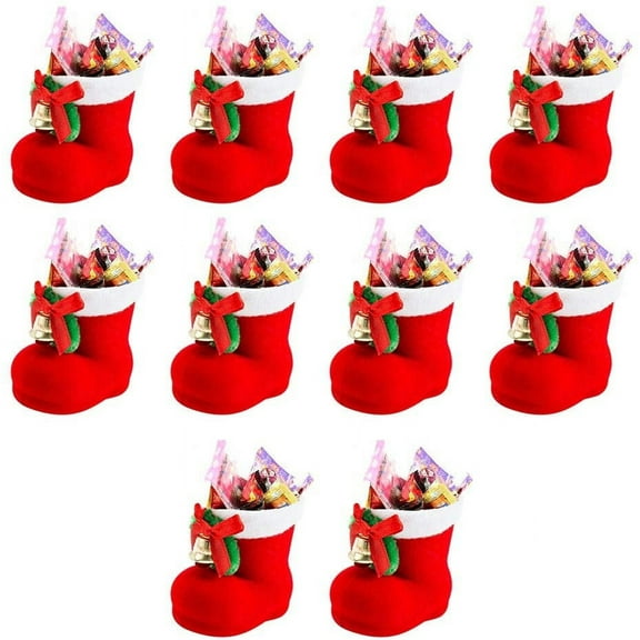LQPWZU 10pcs Reusable Christmas Candy Boots, Mini Santa Storage Boots, Christmas Candy Boots Red Flocking Decor Pendants for Holiday Party, 2.56 X 2.36X 1.46 Inch