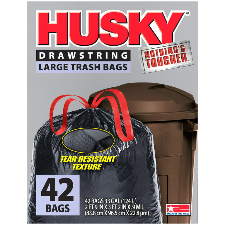 Husky 33 Gal Drawstring 42 Ct Black Large Trash Bag