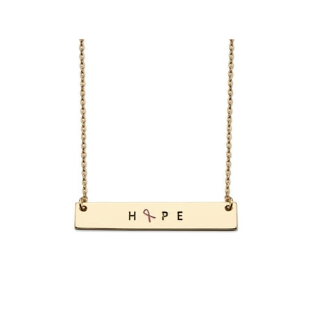 Awareness Ribbon Charm Necklace Rectangle Pink Ribbon HOPE Breast Cancer Awareness Plate Necklace in Gold Tone 16