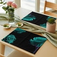 thumbnail image 6 of Placemats for Dinning Table Set of 12, Teal Blue Rose Vintage Abstract Garden Flower Floral Black Burlap Kitchen Place Mats Waterproof Cloth Table Mats, Indoor Outdoor Placemats Dinner Decor, 6 of 8