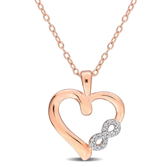 Everly Women's Diamond Accent Rose Silver Infinity Heart Pendant with Chain