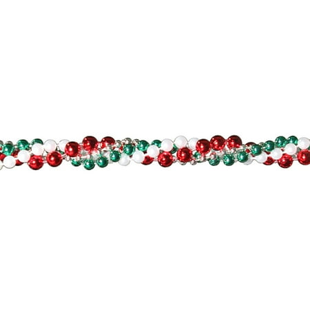 Metal Beaded Garland - Northlight 8' Shiny Metallic Red/Green Twisted Bead Artificial Christmas Garland