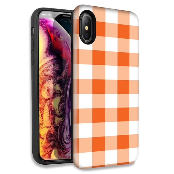 Mundaze Orange White Plaid Double Layer Hybrid Case Cover For Apple iPhone XR