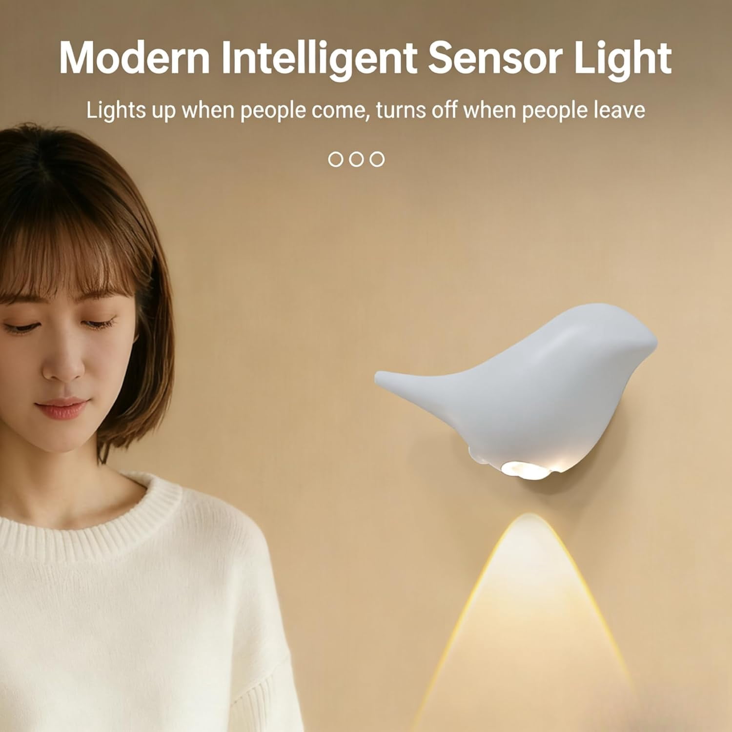 Modern Bird Motion Sensor Wall Light – Magnetic Wireless Night Light with 3 Color Modes (Warm/Neutral/White), Type-C Rechargeable LED Wall Sconce for Bedroom, Hallway, Nursery, Bathroom (White)
