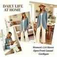 thumbnail image 3 of Women's Soft 3/4 Sleeve Cardigan Open Front Casual Sweater Jacket Lightweight Loose Fit Knit Top for Spring Fall | CSEONE,White S, 3 of 9