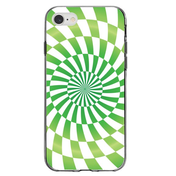 DistinctInk Clear Shockproof Hybrid Case for iPhone 7 8 SE (2020 Model) 4.7" Screen TPU Bumper Acrylic Back Tempered Glass Screen Protector - Green White Swirl Geometric