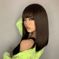 thumbnail image 4 of Peluca larga y recta negra para mujer, cabello liso, cabeza BOBO, pelucas de fibra química hasta los hombros, color negro y marrón, 4 of 5