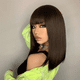 thumbnail image 4 of Peluca larga y recta negra para mujer, cabello liso, cabeza BOBO, pelucas de fibra química hasta los hombros, color negro y marrón, 4 of 5