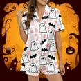 thumbnail image 6 of Two Piece Sets for Women – Pajama Sets Designed for Weekend Calm or Travel Nights Ladies' Halloween Pumpkin Printed Silk Satin Short Sleeve Button Sleepwear Set, 6 of 8