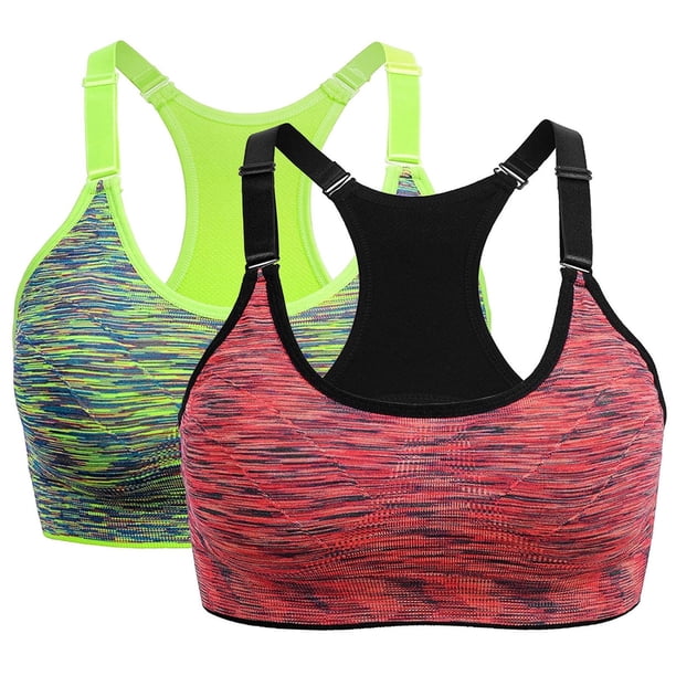 Pack de 2 sujetadores deportivos de alto impacto para mujer - Camiseta sin costuras para yoga y running con tirantes ajustables (tallas S-XL)