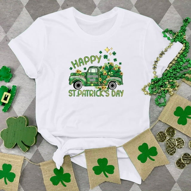 T-shirt de la Saint-Patrick pour Femmes Mode Col Rond Imprimé Manches Courtes T-shirt Décontracté Ample Hauts T-Shirts de la Saint-Patrick pour Femmes