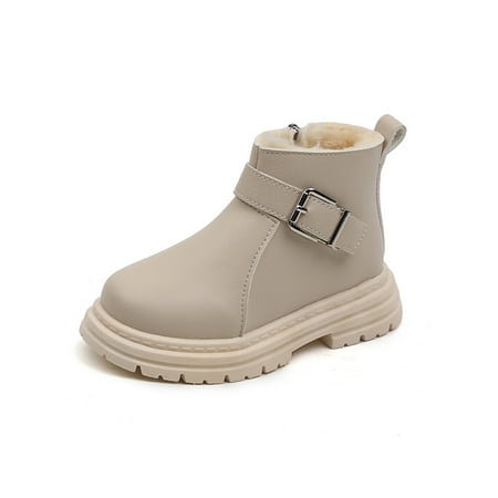 

Ymiytan Children Winter Boot Comfort Ankle Boots Side Zipper Booties School Non-Slip Waterproof Casual Short Bootie Beige with Plush Lined 6C