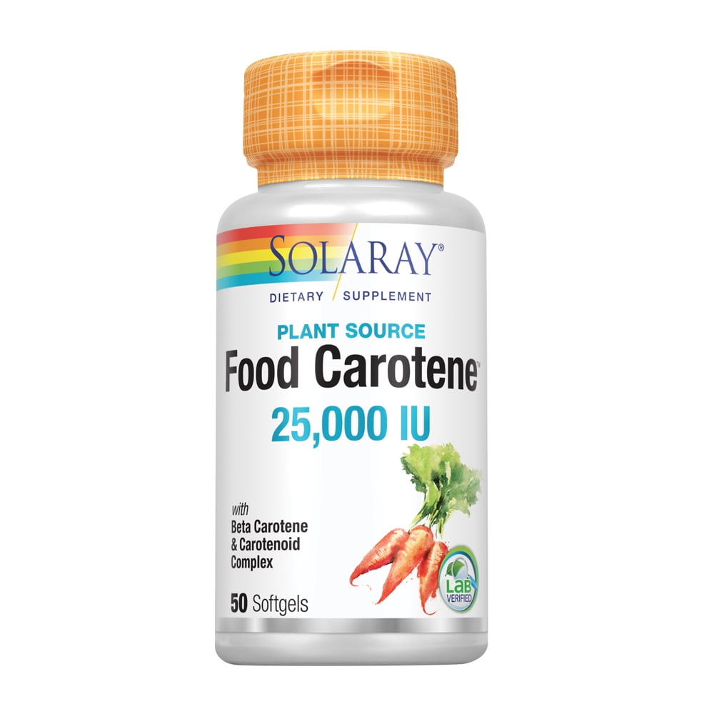 Solaray Food Carotene, Vitamin A as Beta Carotene 25000IU | Carotenoids for Healthy Skin & Eyes, Antioxidant Activity & Immune System Support | 50ct