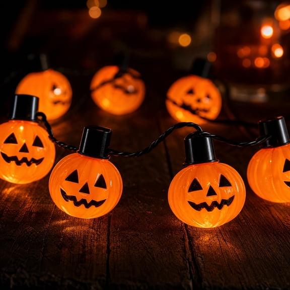Halloween Pumpkin String Lights, 7 LED Jack-O-Lantern Lights, Battery Operated with 3 Modes, 37.4 Inch Chain Length, Connectable for Party Porch Patio Home Halloween Decoration