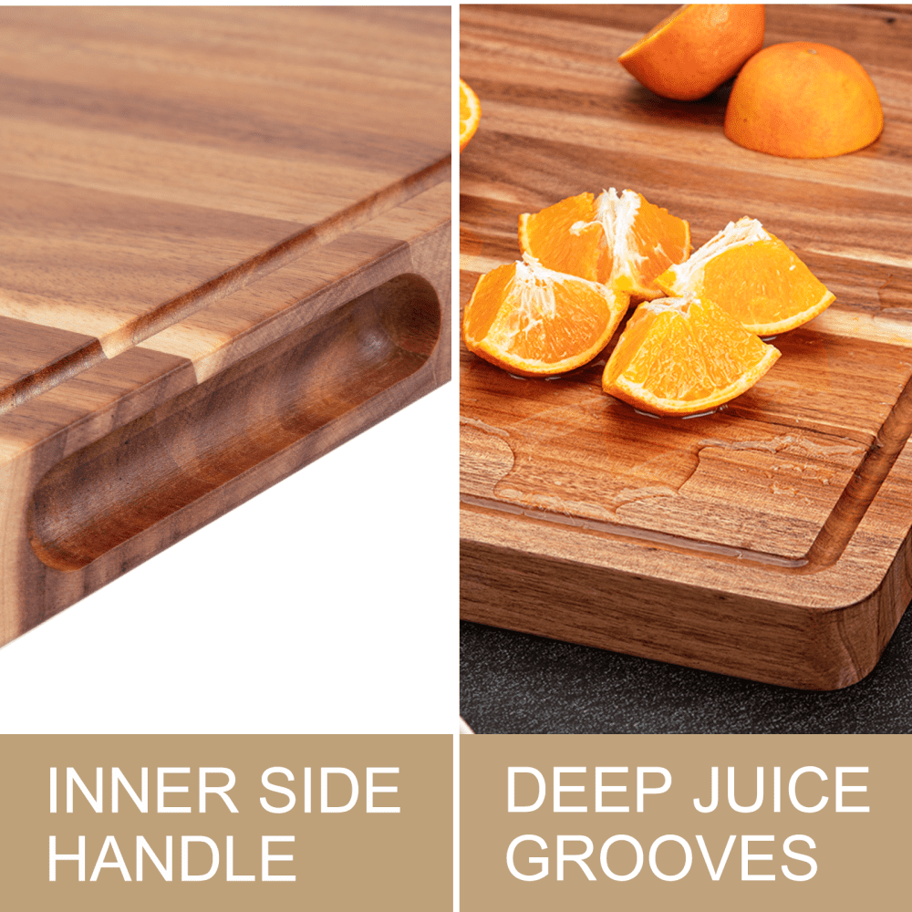 Extra Large Wood Cutting Board 24 x 18 inch, Thick Butcher Block, Reversible Wooden Kitchen Block with Side Handles and Juice Grooves