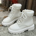 thumbnail image 6 of Bnwani Women Boots Ankle Winter Fashion Toe Zipper Mid-Heel Chunky Fleece Casual Solid Boot White Size 6, 6 of 9