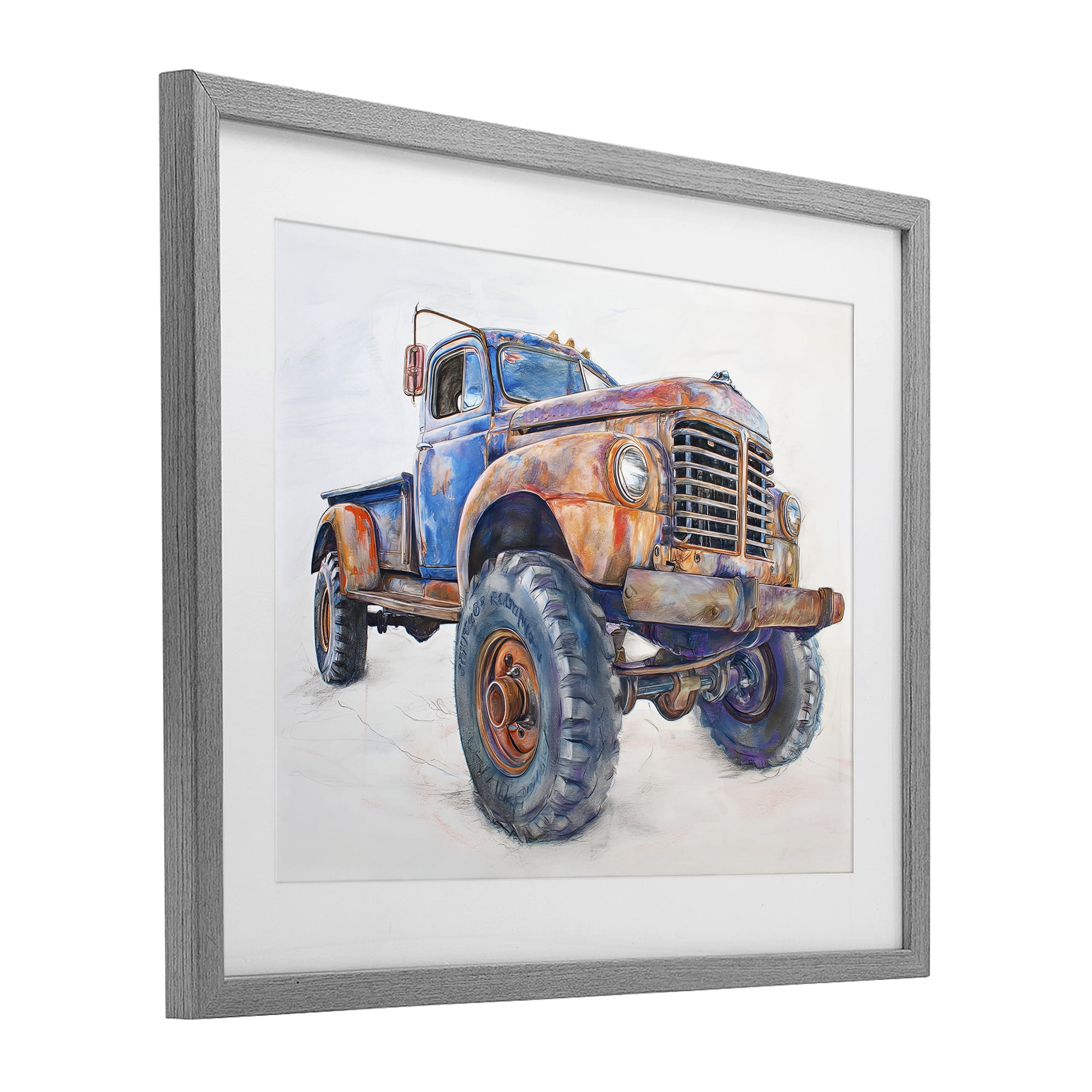 Stupell Industries Old Rustic Truck Illustration Gray Framed Print Under Glass, design by Steve Hunziker