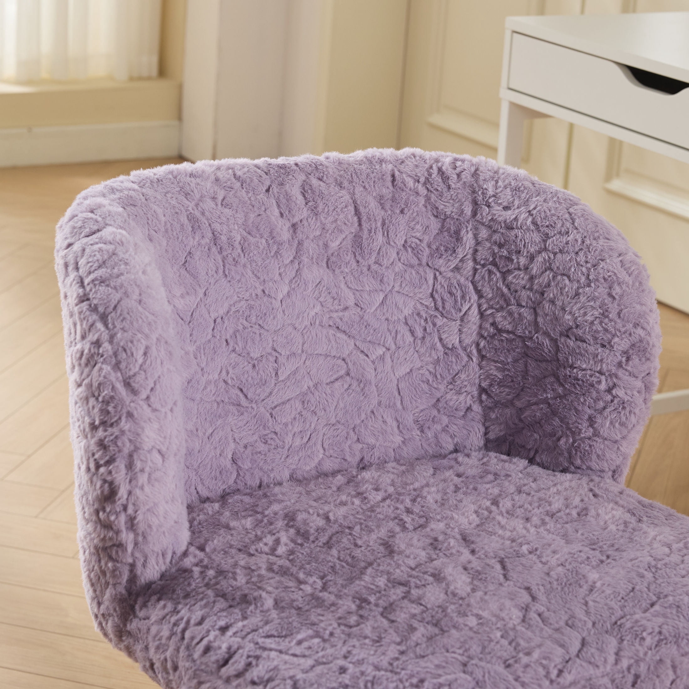 GDF Studio 22.5"W Faux Fur Office Chair with Adjustable Height, Swivel Metal Base, Violet