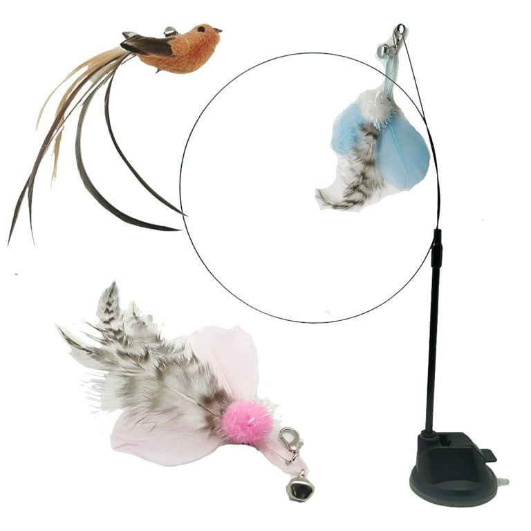 Feelers Cat Toy Suction Cup - 3 Pack Bird Cat Toys, Cat Teaser Wand InteractiveToys, Gray