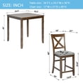thumbnail image 6 of HSUNNS 5-Piece Counter Height Dining Table Set for 4, 34.5" Square Kitchen Table with 4 Upholstered X-Shaped Backrest Chair, Space-Saving Table and Chairs, Walnut, 6 of 9